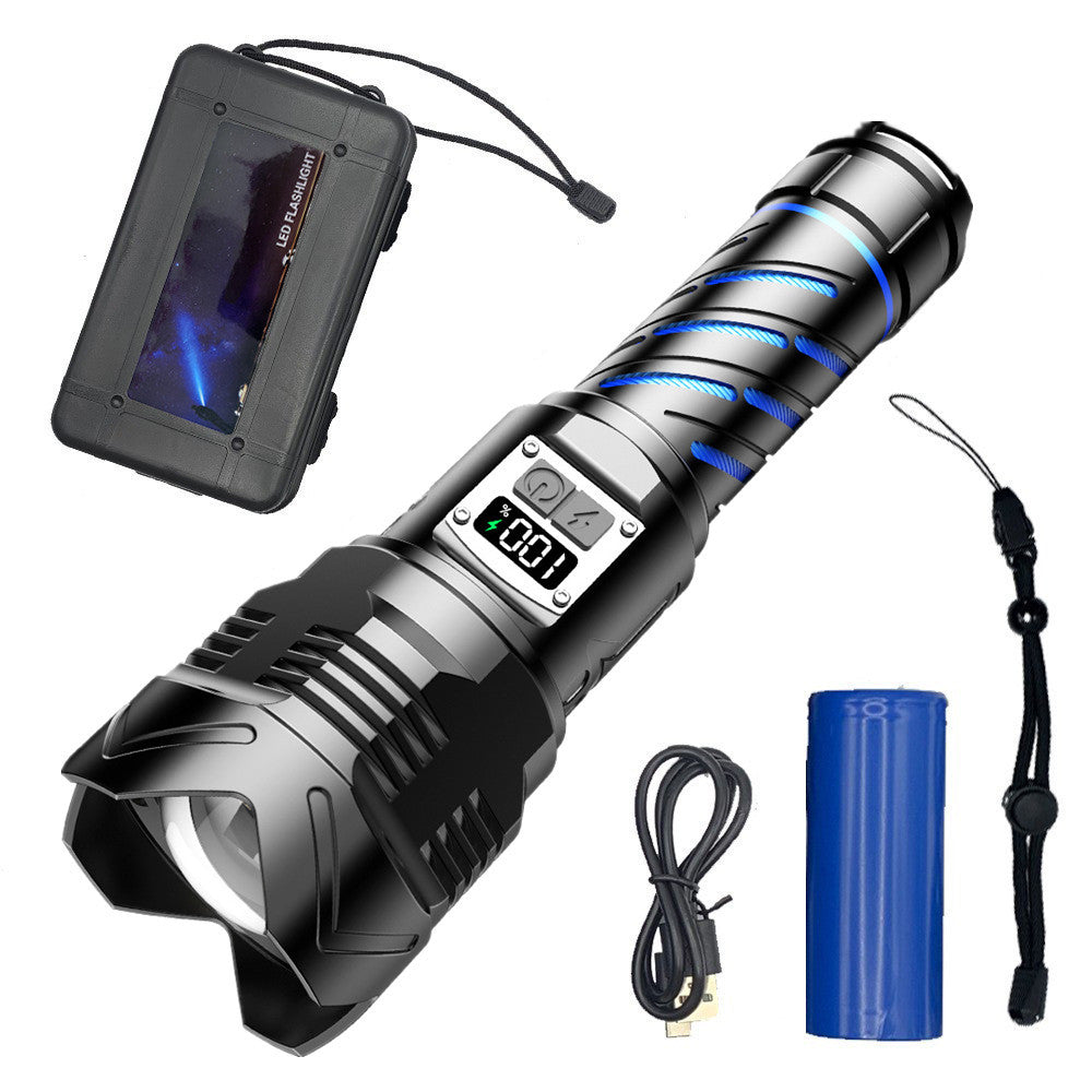 Cross-border new super bright strong light flashlight charging outdoor long-distance shooting household rechargeable aluminum alloy zoom digital flashlight