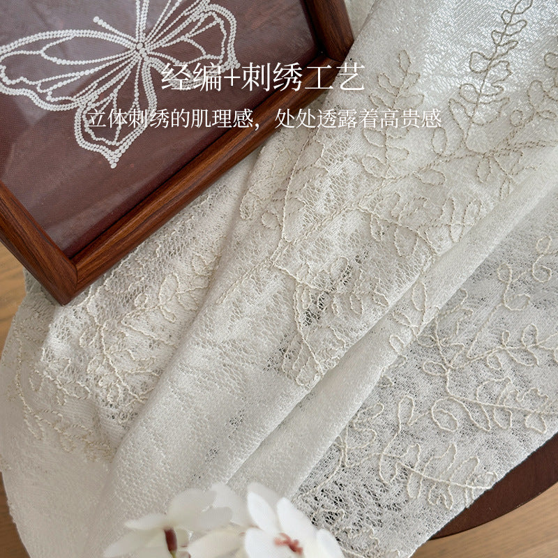 New arrival floral yarn embroidered gauze curtain frenchcut out window gauze living room balcony bedroom bay window princess gauze shaoxing curtain
