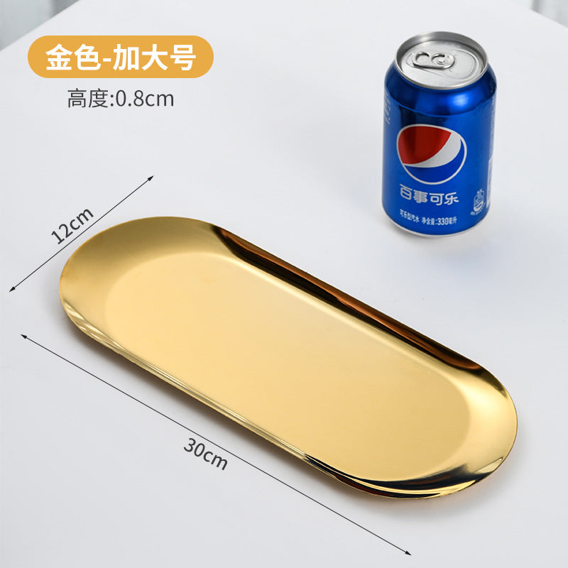 Korean style stainless steel oval tray - gold finish - bbq platter - creative restaurant nordic style dessert & pastry plate