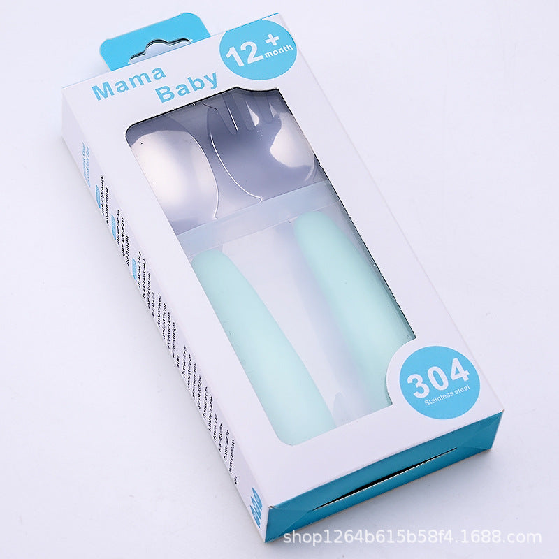 Cartoon 304 stainless steel children's tableware spoon fork box three-piece set baby tableware mother and baby gifts fork and spoon