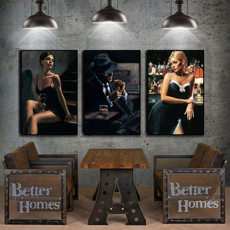 Bar decoration painting American restaurant cigar red wine woman hanging painting winery club whiskey oil painting retro mural