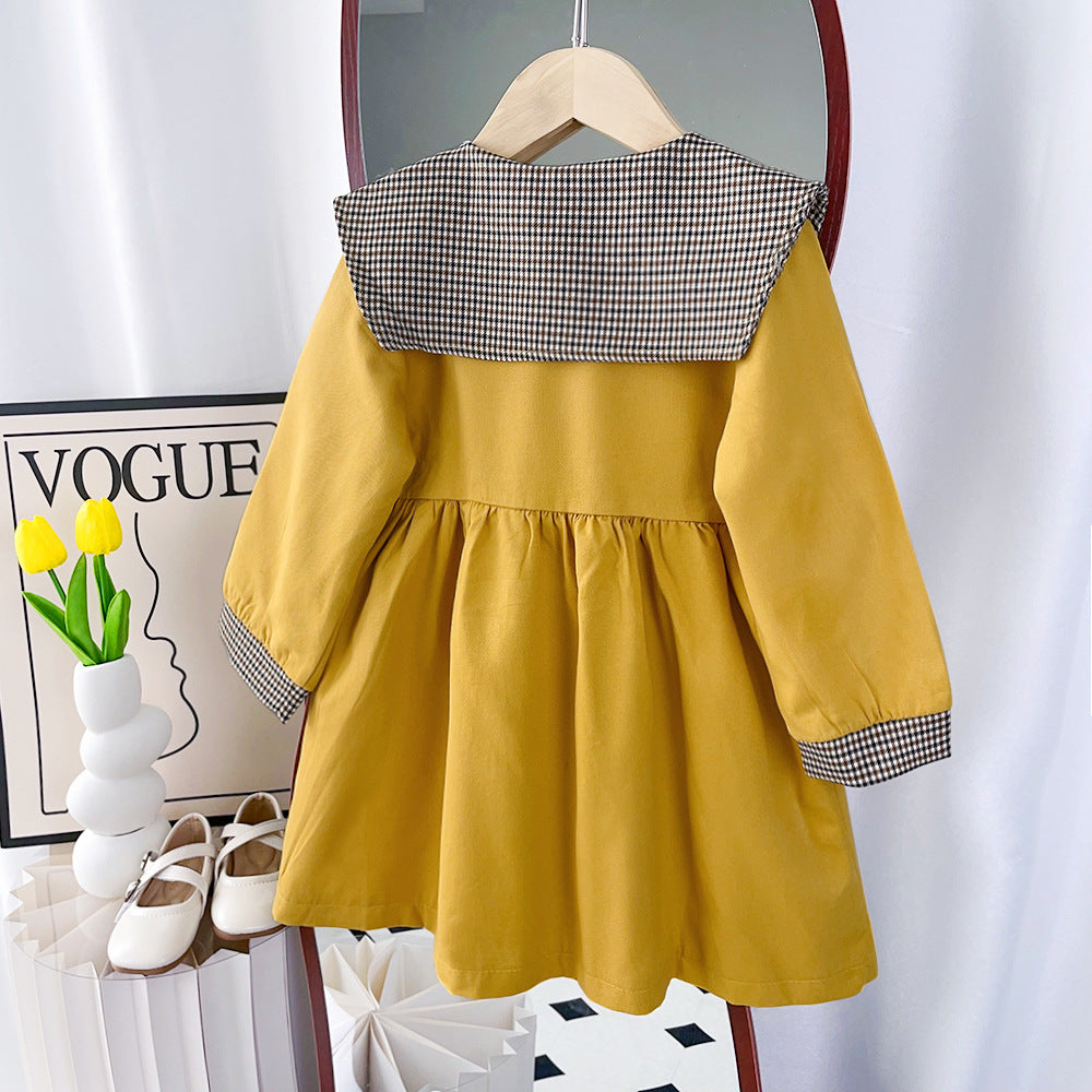 Girls' autumn windbreaker - new korean style outerwear for spring and autumn, chic mid-length trench coat for toddlers and young children