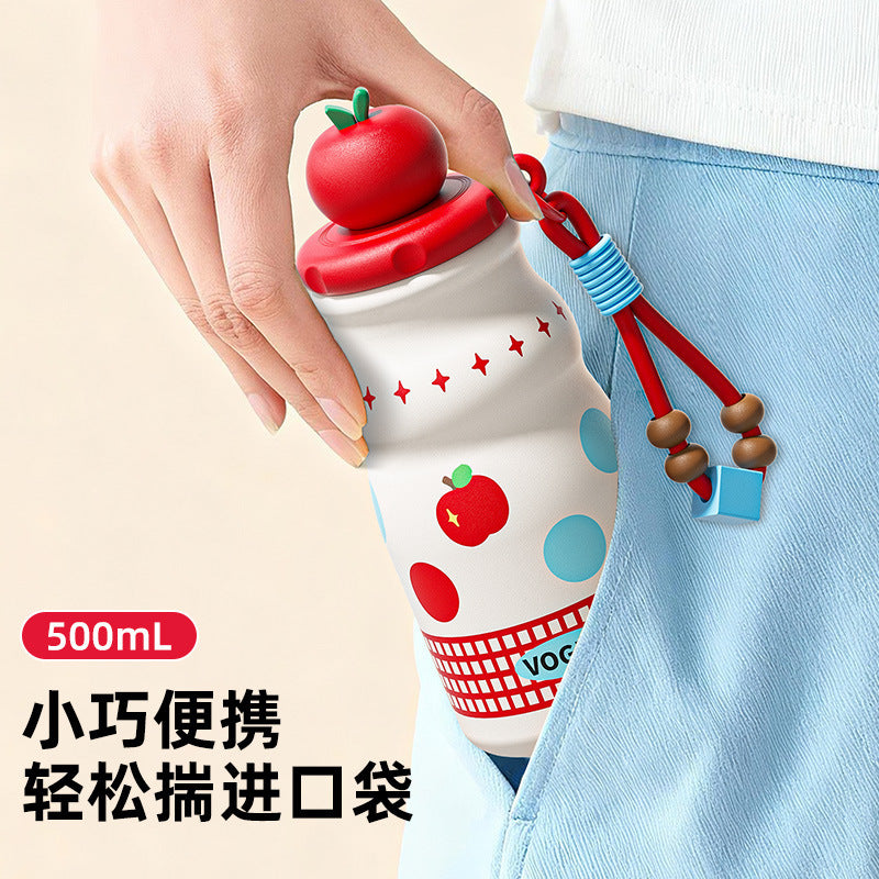 New arrivalcute girls high-looking stainless steel thermos cup with tea drain, rope straw cup, student household water cup