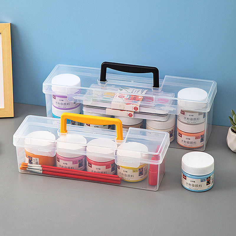 Portable Art Student Tool Box Large Capacity Desktop Transparent Painting Paint Box Brush Stationery Storage Box