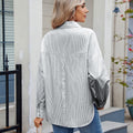 Fashion cross-border women's clothing new arrival   casualloose one-row button long sleevesstripesshirttops trendy