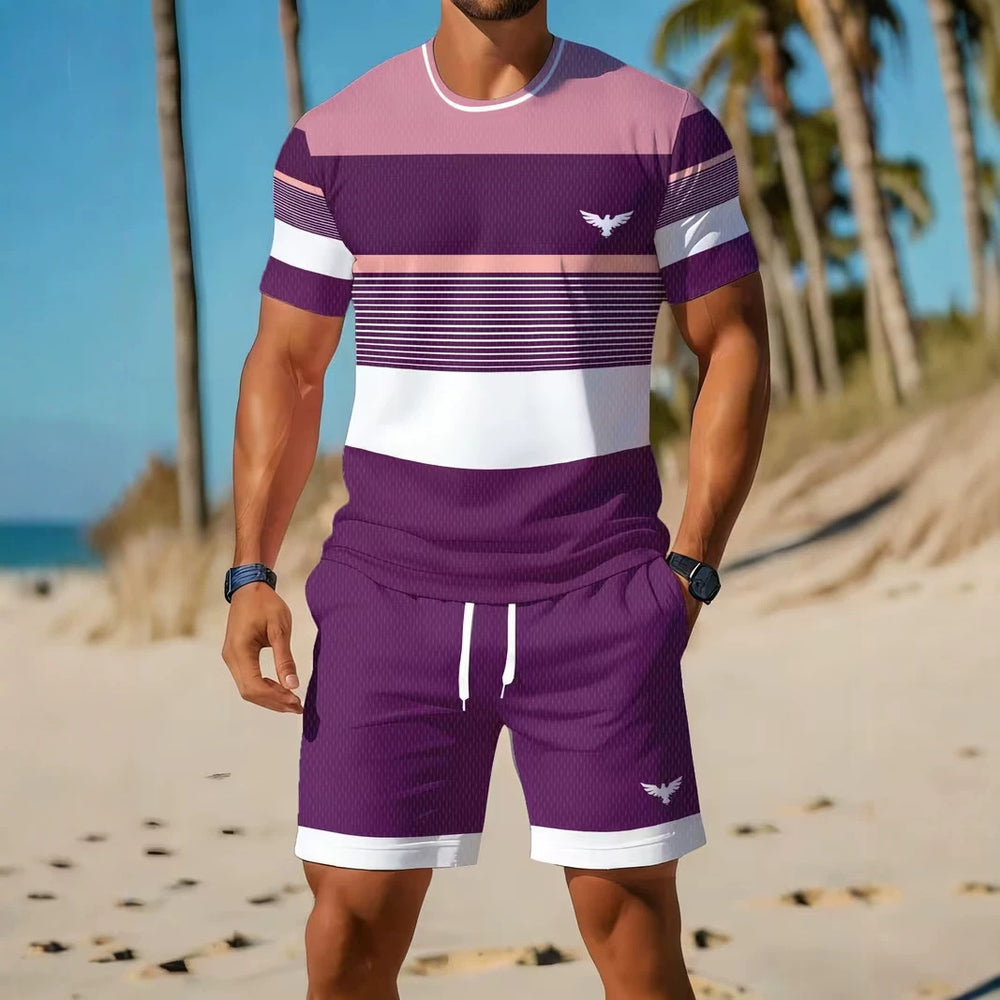 men's short-sleeve and shorts set, casual sportswear set, 3d printed cross-border hot seller, dropshipping available