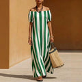 European and american independent station cross-border fashion loose one shoulder long stripesprinting summer best selling short sleeve women's dress