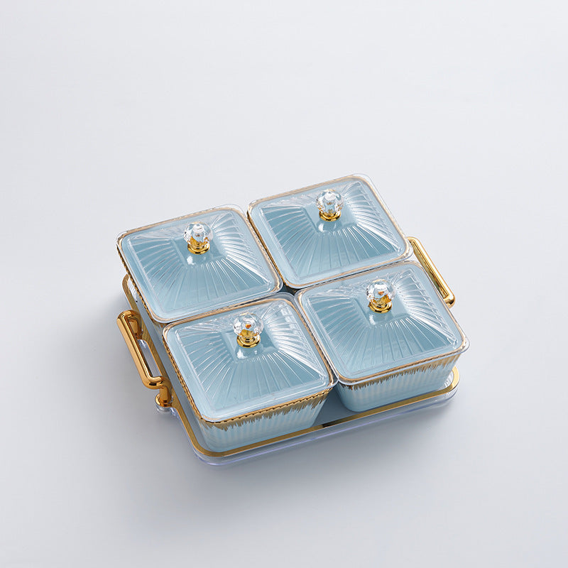 New arrival cream style dried fruit box for home ceramic divided dried fruit plate high-looking gold-rimmed snack plate living room candy plate
