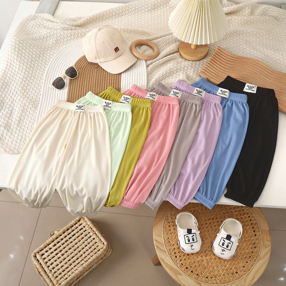 Kids anti-mosquito pants summer baby ice silk bloomers pants medium large children thin sports pants boys and girls casual nine-point pants