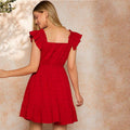Shein independent station cross-border fashion: european and american style, fresh and elegant red dress - summer square neck high-waisted mini dress