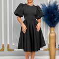 D3178 cross-border fashion  round neck elegant puff sleeve waist large swing dress a-line foreign trade dress