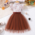 Girls' (tall) dress, long-sleeve collared floral mesh dress (includes ribbon)