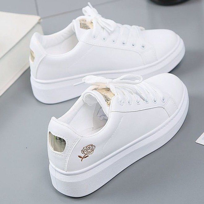 spring/summer new women's pu leather breathable athletic style casual sneakers, skate shoes, student white shoes, ins low-top