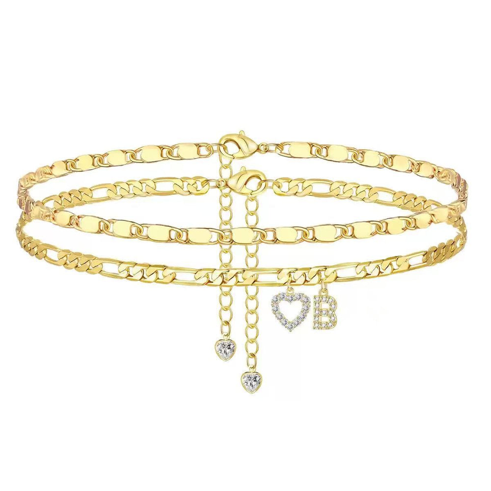 Bestselling women's letter anklet for cross-border e-commerce: 26 alphabet double-layer stackable exquisite and versatile jewelry