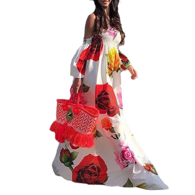 summer european and american sexy bandeau print maxi dress - export quality for , , and  - cross-border women's apparel