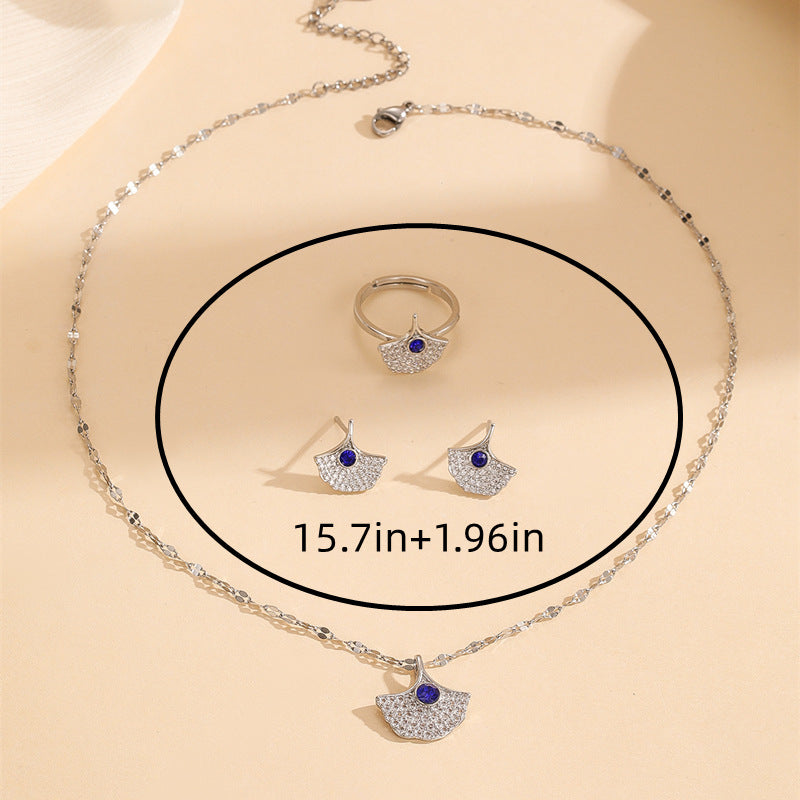 [necklace] women's gemstone fashion cross-border electroplating niche pendant earrings ring classy light luxury clavicle chain jewelry