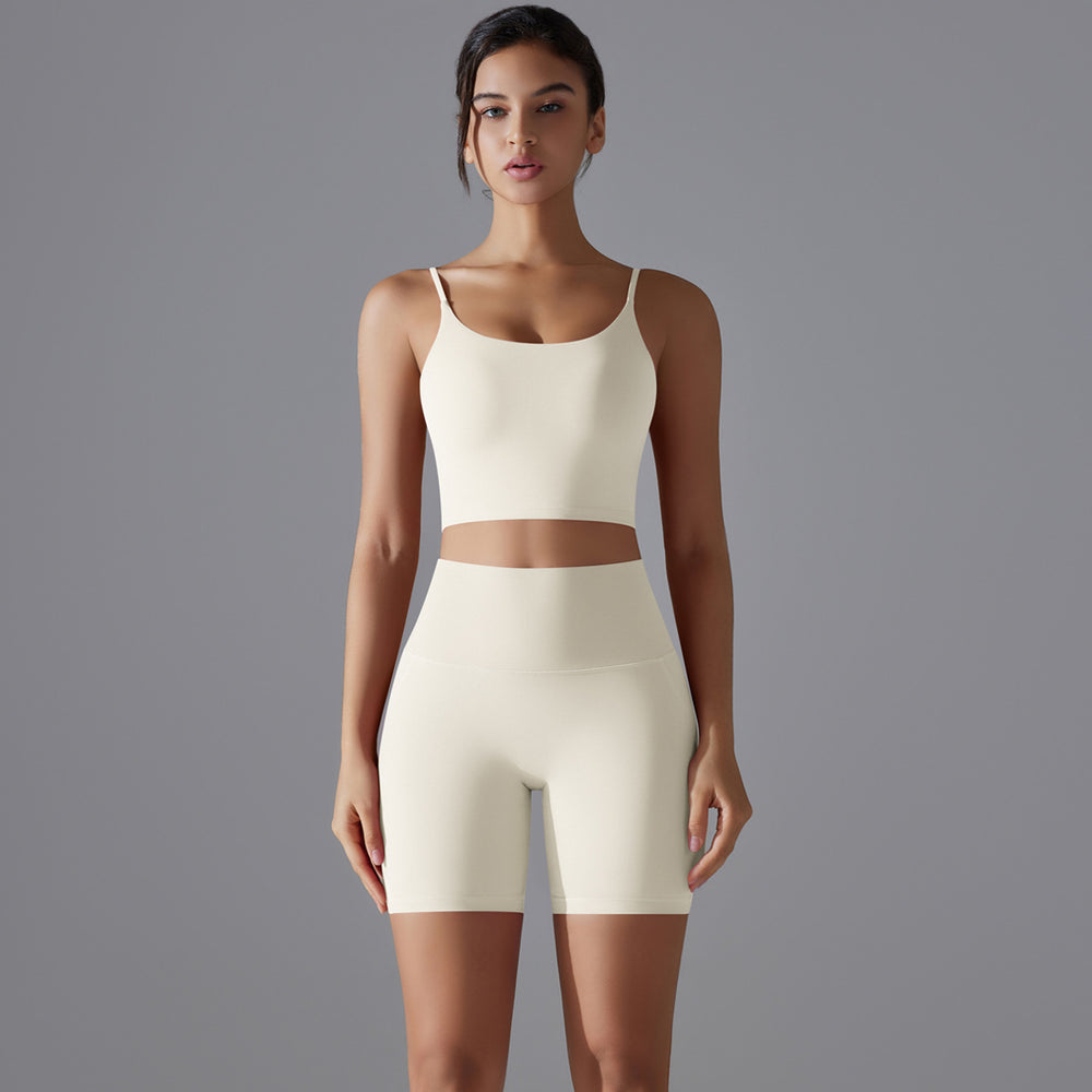 Naked feel high-waisted butt-lifting compression shorts & open-back sports bra set - women's breathable, quick-dry running, fitness & yoga apparel