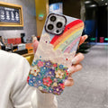Rainbow floral oil painting iphone 17 pro max diamond glitter phone case, luxury shockproof protective cover for iphone 16 & 15, compatible with iphone 13
