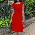D270 with belt  summer independent station foreign trade ruffle sleeve round neck waist pleated cross-border fashion dress
