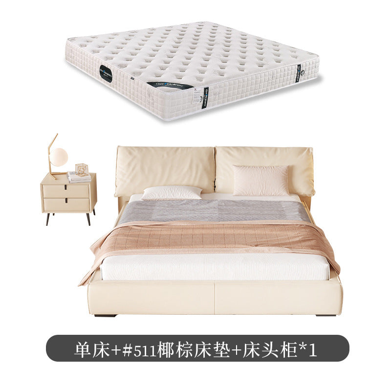 Foshan factory customized elephant ear genuine leather soft-packed bed, italian minimalist cream style master bedroom double bed