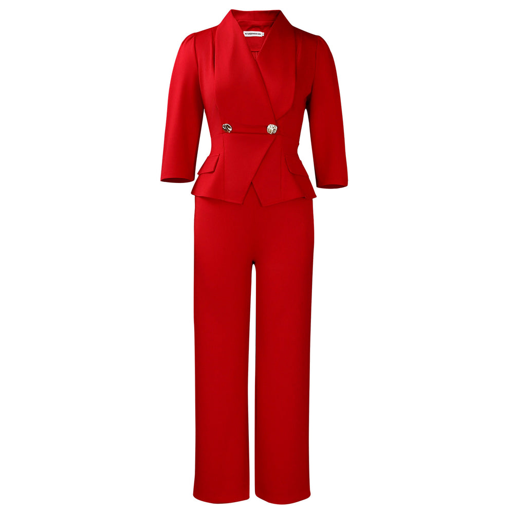 D3357 cross-border fashion:  spring new women's sexy blazer collar long sleeve slim-fit wide leg jumpsuit
