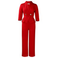 D3357 cross-border fashion:  spring new women's sexy blazer collar long sleeve slim-fit wide leg jumpsuit