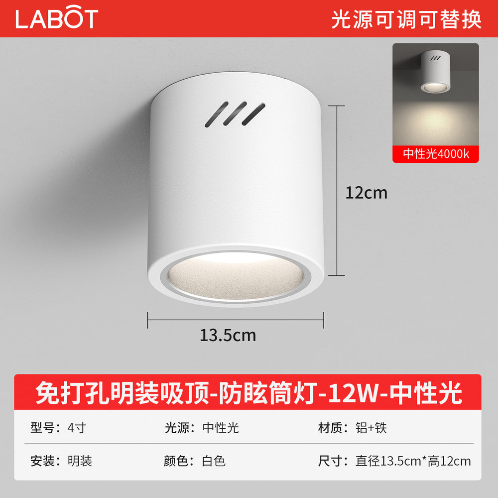 Led surface mounted downlight, anti-glare, round, external, punch-free, no-drill installation, ceiling-mounted, all-aluminum