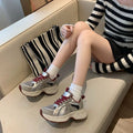 Wedge heel chunky platform dad shoes - 2026 spring/autumn new collection - cushioned comfort, lace-up, breathable mesh women's sneakers