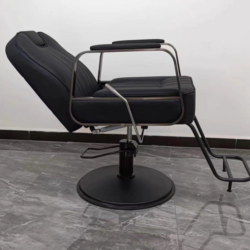 Reclining barber chair - professional salon hair cutting chair with swivel, perm & dyeing cap, stainless steel - ideal for barbershops & salons