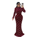C7618 cross-border   fashion women's elegance hot diamond bubble beads tops long skirt two-piece set