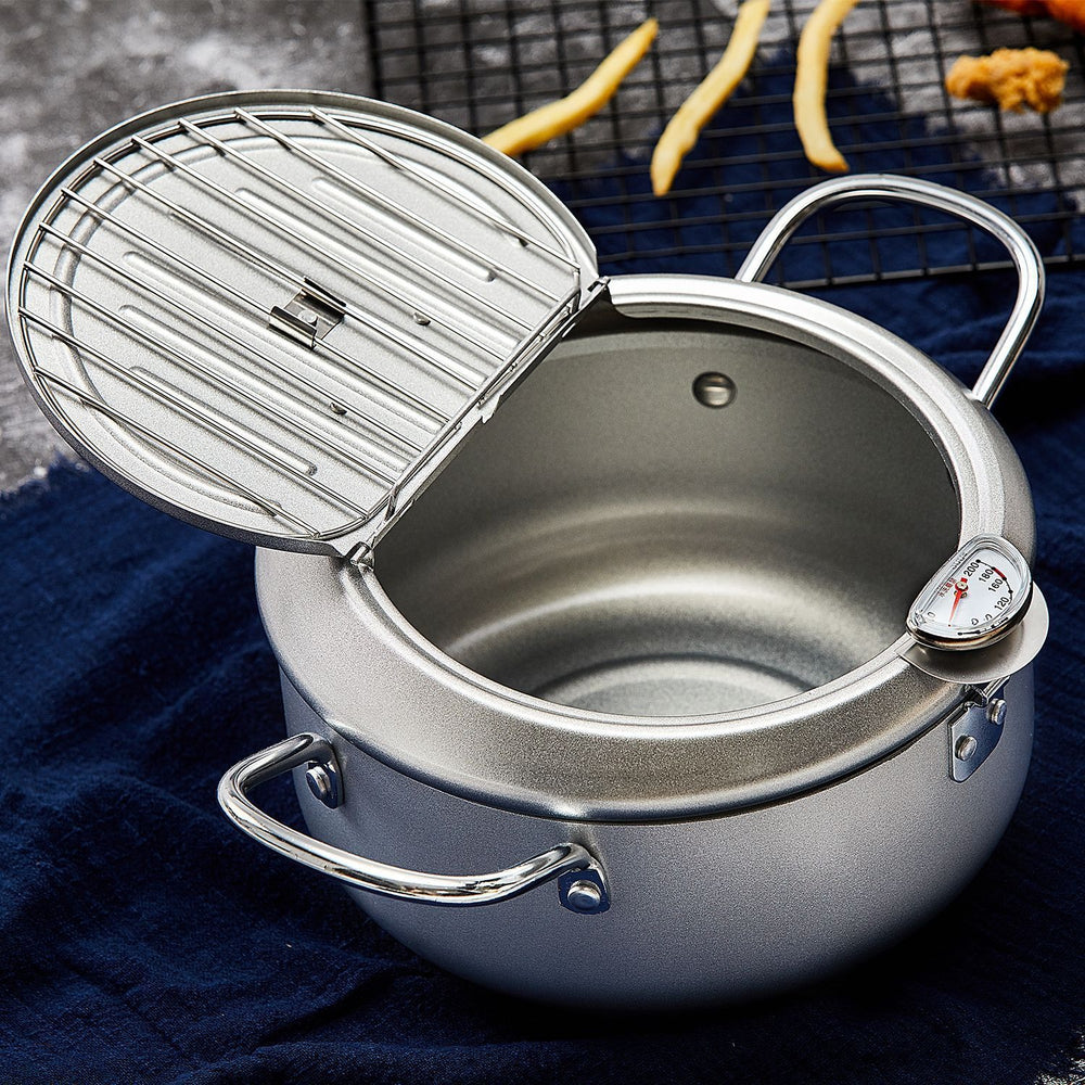 Korean style deep fryer - home use mini fryer with adjustable temperature, gas/gasoline powered, fuel-saving, non-stick coating, and includes filter rack