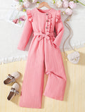 Girls' sleeveless romper dress with lace trim, chanel-inspired cinched waist, striped detail, and belted premium autumn jumpsuit pants