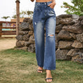 Fashion cross-border independent station new arrival  new arrival slimming look ripped denim wide-leg pants pants casual pants for women trendy