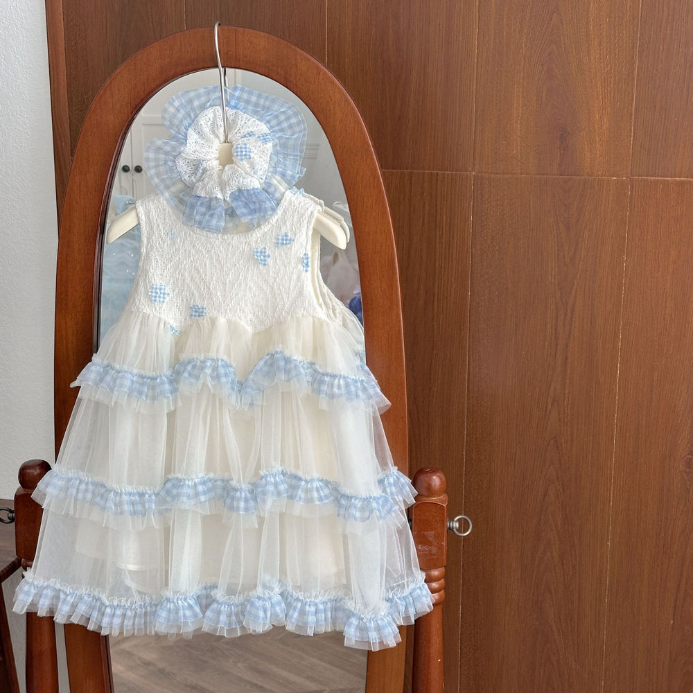 Girls' summer  new fashionable tutu dress, kids' summer sweet princess dress with hair tie, baby girl skirt