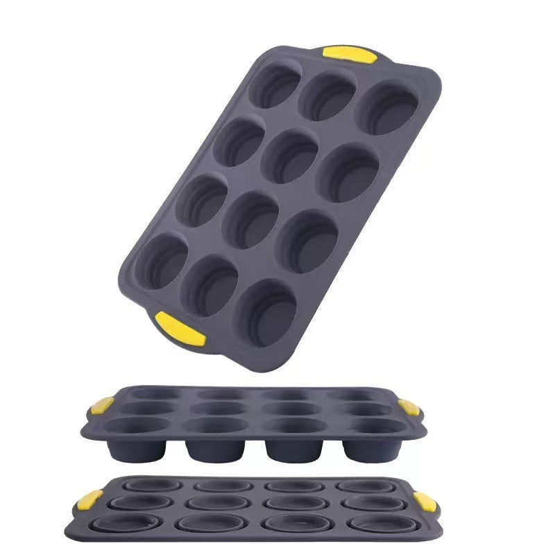 New 12-cavity silicone waffle mold with frame, jelly mold, household two-color non-stick muffin cup baking pan