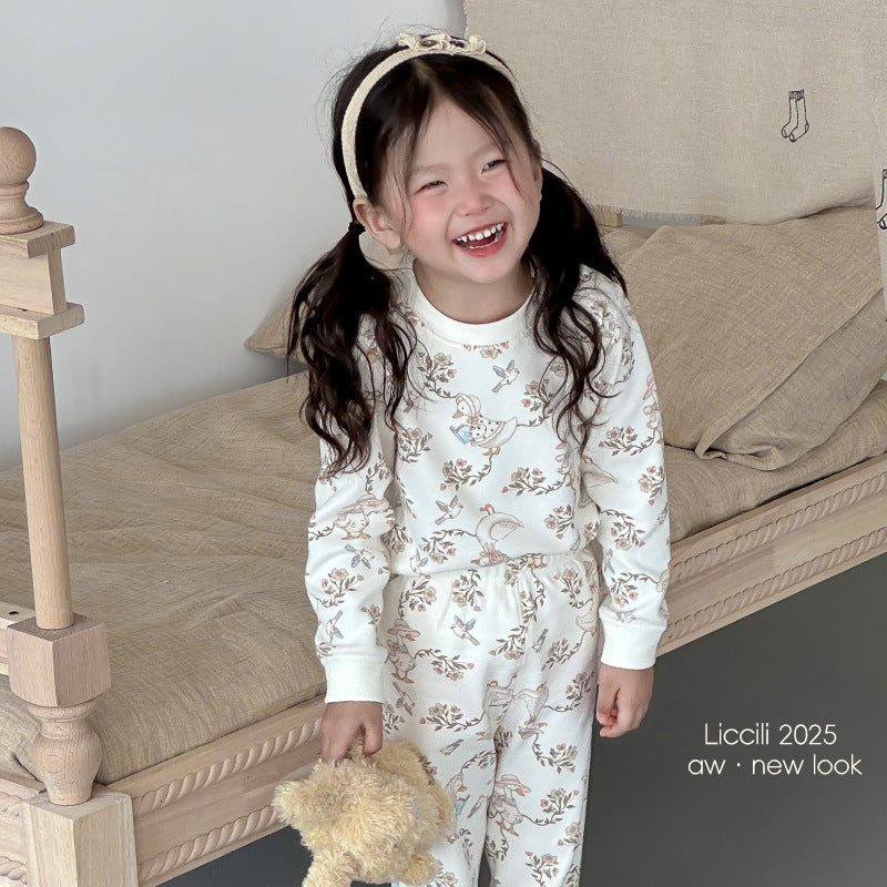 Kids' thermal underwear set - boys' and girls' autumn/winter warm base layer loungewear - soft fleece cotton seamless pajamas