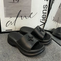 2025 summer new one-strap platform heeled slides - women's wedge sandals with thick sole for height increase, beach shoes, and lazy day comfort