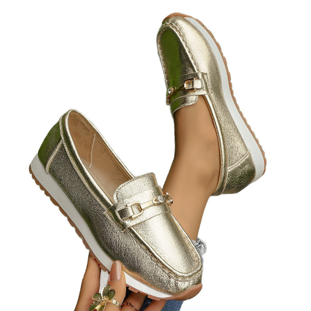export plus size women's flats -  autumn new collection: metal chain detail, flat & chunky sole, casual loafers - wholesale