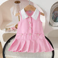 Baby clothing kids set children outfit white collar pink dress