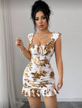 fashion women's retrofloralsprintingruffles hem silm a-line dress elegancesexy