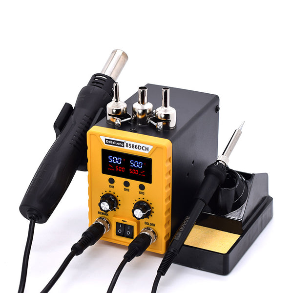 Debailong hot air gun welding table two-in-one 8586D digital display electric soldering iron head adjustable temperature maintenance welding tool