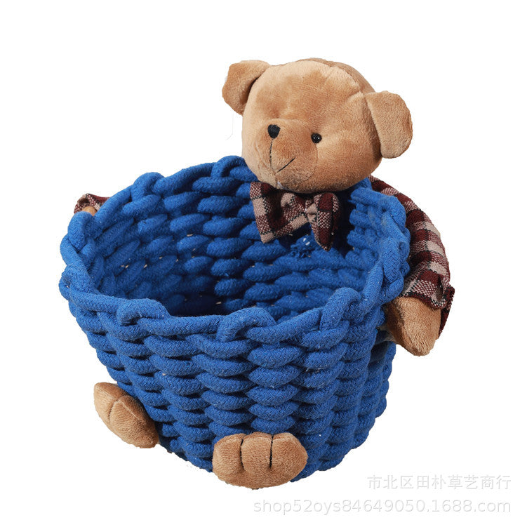 Cosmetics storage box Bear cotton rope woven storage basket Storage basket Skin care product storage finishing box Simple spot