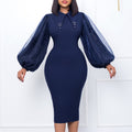 D307 european and american style women's spring/autumn long sleeve plus size bodycon beaded mesh panel commuter pencil skirt foreign trade dress