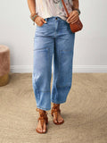 European and american cross-border casual patchwork denim jeans - women's washed loose straight-leg wide-leg pants