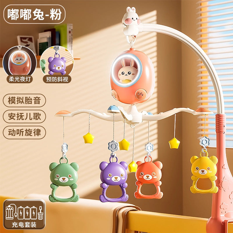 baby crib mobile toy, 0-1 year old baby musical rotating bedside bell, newborn crib hanging rattle night light