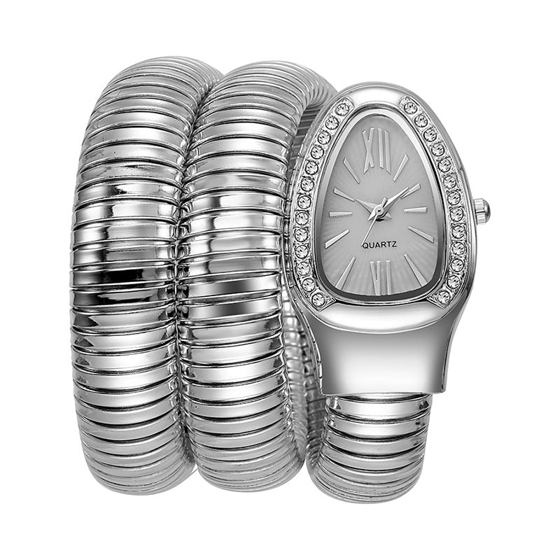 Honghong cross-border snake-shaped watch women's fashion bracelet watch creative hip hop quartz watch stylish bracelet watch wholesale