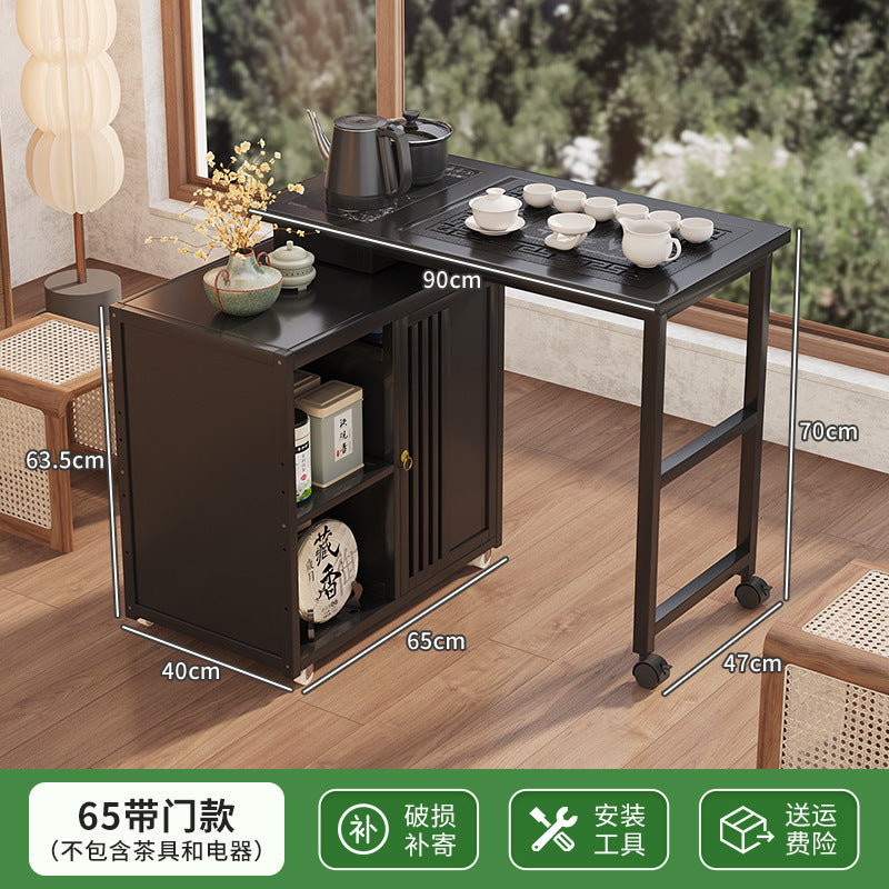 Modern minimalist tea table set - portable, rotating, kung fu tea brewing, all-in-one design for home, small apartments, balcony tea table/tea station
