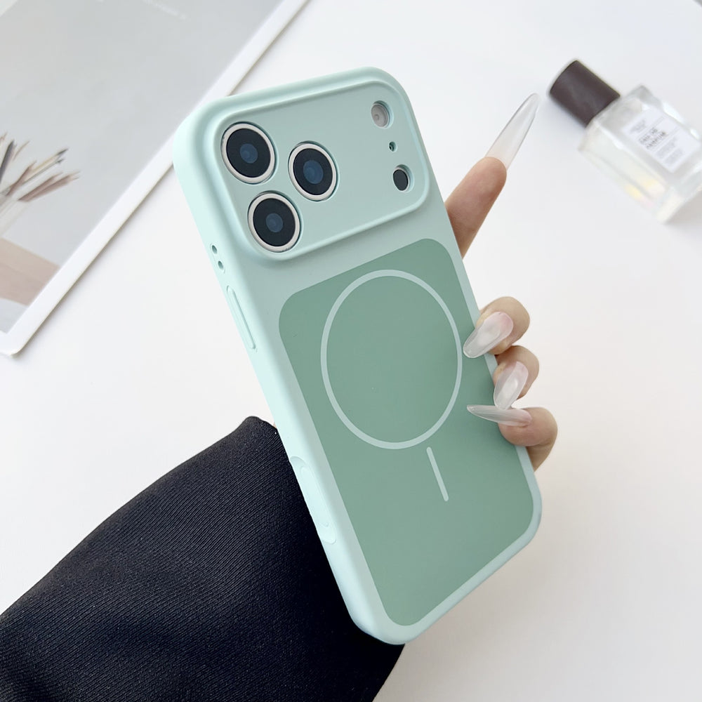 Fine hole two-color thin circle magnetic liquid silicone apple 17promax mobile phone case suitable for iphone16 skin-feeling case