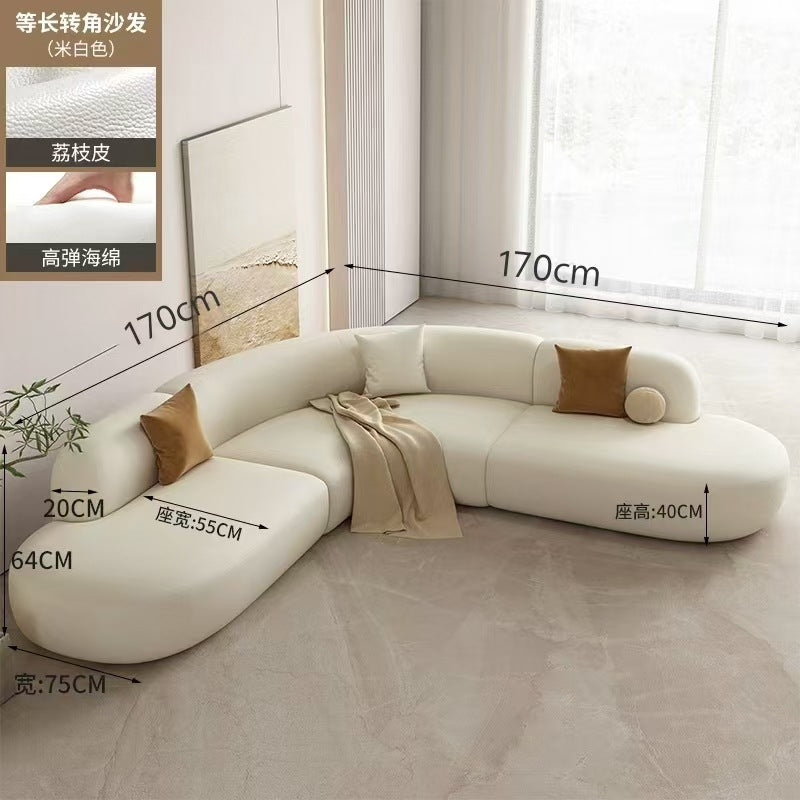 Nordic cream style cat scratching leather large apartment popularins style curved beauty salon hotel rest area corner sofa