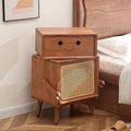 Nordic solid wood bedside table, kids' japanese-style rattan woven robot bedroom storage cabinet, mini simple drawer for small apartments